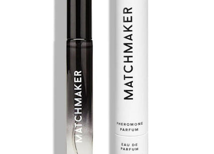Schwarze und klare roll-on-parfümflasche mit matchmaker-markierung in weißer zylindrischer tube eye of love pheromon-parfum 10 ml