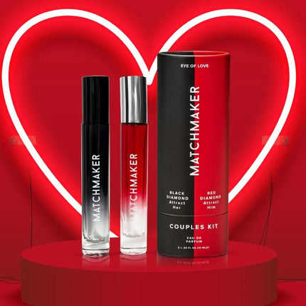 Eye of love matchmaker pheromon 2-teiliges set für paare mit schwarzem und rotem rollerball in minimalistischer verpackung