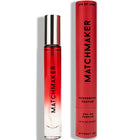 Rote und transparente gradient roll on parfumsflasche mit silberkappe und marke matchmaker von eye of love