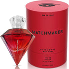 Roter diamantförmiger parfumsflakon matchmaker mit klarem kristallverschluss und passender roter zylindrischer box