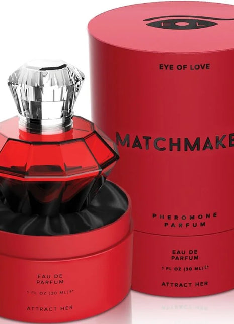 Roter facettierter glasflakon eye of love matchmaker red diamond parfüm mit kristallartigem silberverschluss und schwarzer innenseite