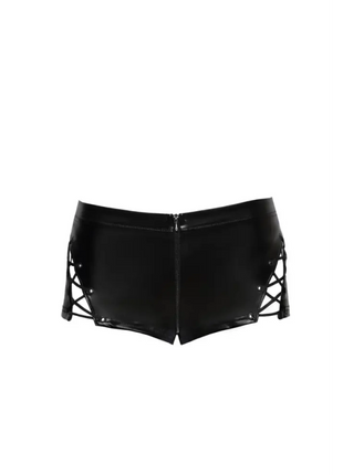 F292 Powerwetlook Shorts mit Schnürrung von Noir Handmade - S / schwarz - Panty / Shorty