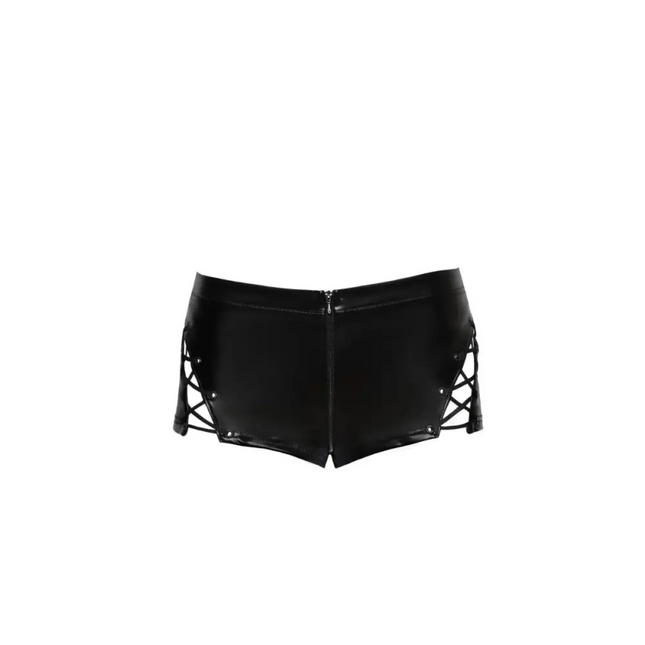 F292 Powerwetlook Shorts mit Schnürrung von Noir Handmade - S / schwarz - Panty / Shorty