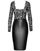 F295 halblanges Wetlook Kleid mit Spitze von Noir Handmade - S / Black - Kleid