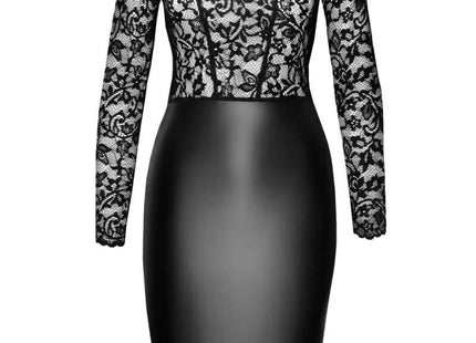 F295 halblanges Wetlook Kleid mit Spitze von Noir Handmade - S / Black - Kleid
