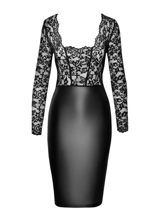 F295 halblanges Wetlook Kleid mit Spitze von Noir Handmade - S / Black - Kleid