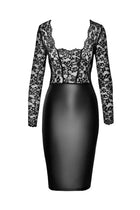 F295 halblanges Wetlook Kleid mit Spitze von Noir Handmade - S / Black - Kleid