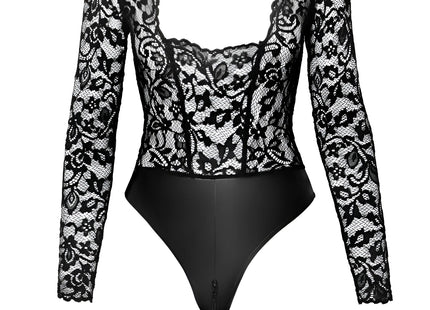 F296 Body aus Spitze/Wetlook von Noir Handmade - S / Black - Bodys