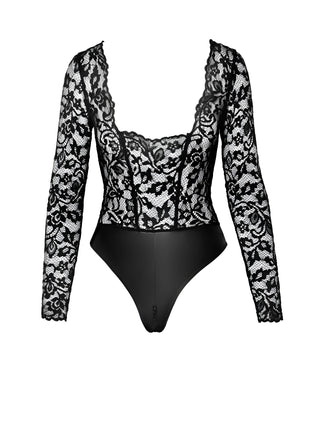 F296 Body aus Spitze/Wetlook von Noir Handmade - S / Black - Bodys