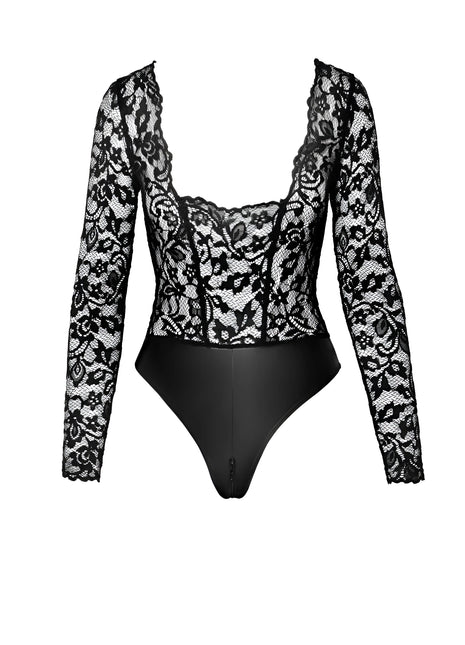 F296 Body aus Spitze/Wetlook von Noir Handmade - S / Black - Bodys