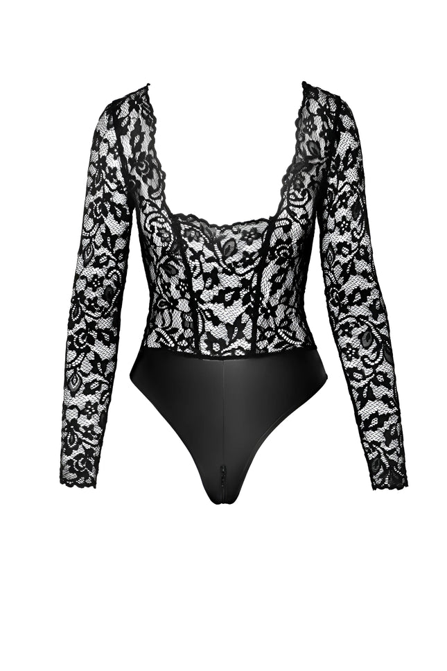 F296 Body aus Spitze/Wetlook von Noir Handmade - S / Black - Bodys