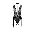 F297 Deep-V-Body mit Strumpfhalter von Noir Handmade - S / schwarz - Body