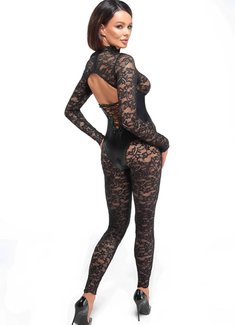 F299 Bodystocking mit Unterbrust-Corsage von Noir Handmade - Bodystocking-Ouvert