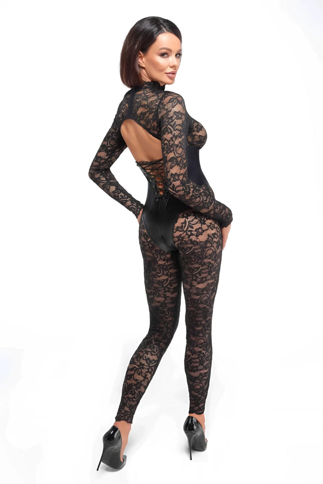 F299 Bodystocking mit Unterbrust-Corsage von Noir Handmade - Bodystocking-Ouvert