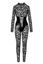 F299 Bodystocking mit Unterbrust-Corsage von Noir Handmade - S / Black - Bodystocking-Ouvert