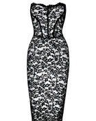 F301 halblanges Corsagen-Kleid aus Spitze von Noir Handmade - S / schwarz - halblanges Kleid