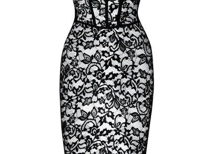 F301 halblanges Corsagen-Kleid aus Spitze von Noir Handmade - S / schwarz - halblanges Kleid