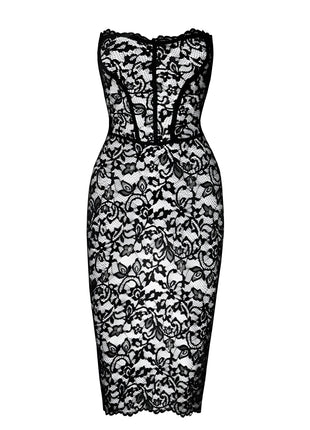 F301 halblanges Corsagen-Kleid aus Spitze von Noir Handmade - S / schwarz - halblanges Kleid