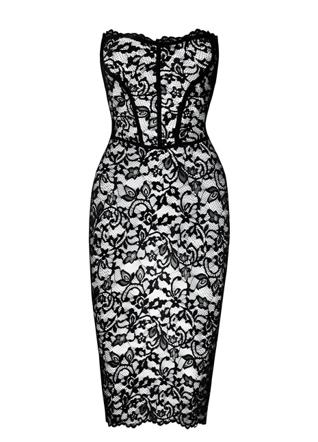 F301 halblanges Corsagen-Kleid aus Spitze von Noir Handmade - S / schwarz - halblanges Kleid