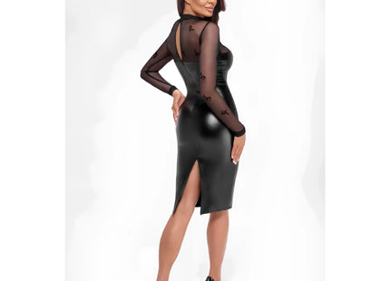 F310 halblanges Powerwetlook Kleid mit Tüll von Noir Handmade - Minikleid
