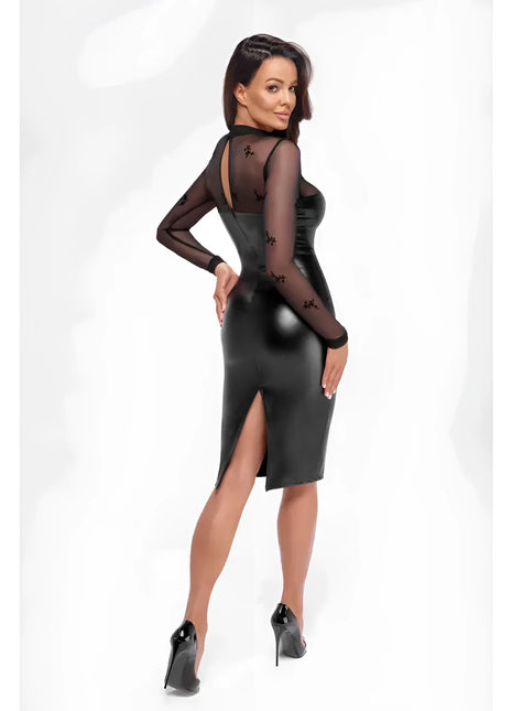 F310 halblanges Powerwetlook Kleid mit Tüll von Noir Handmade - Minikleid