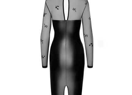 F310 halblanges Powerwetlook Kleid mit Tüll von Noir Handmade - Minikleid