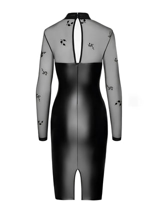 F310 halblanges Powerwetlook Kleid mit Tüll von Noir Handmade - Minikleid
