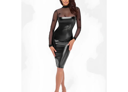 F310 halblanges Powerwetlook Kleid mit Tüll von Noir Handmade - Minikleid