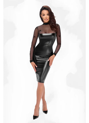 F310 halblanges Powerwetlook Kleid mit Tüll von Noir Handmade - Minikleid