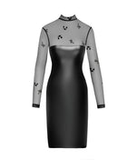 F310 halblanges Powerwetlook Kleid mit Tüll von Noir Handmade - S / schwarz - Minikleid