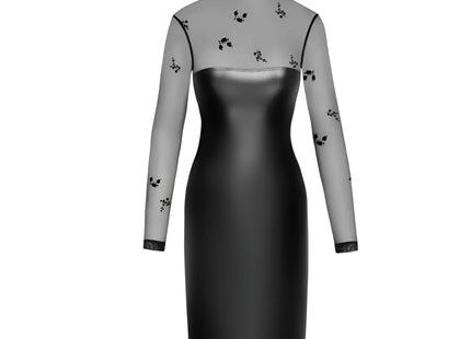 F310 halblanges Powerwetlook Kleid mit Tüll von Noir Handmade - S / schwarz - Minikleid