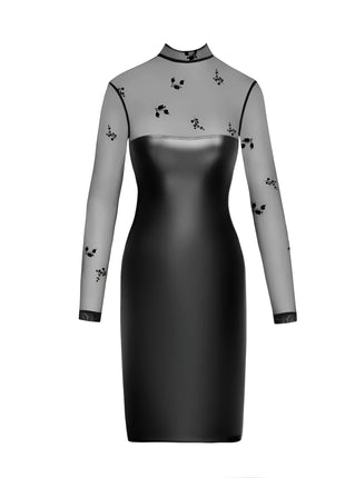 F310 halblanges Powerwetlook Kleid mit Tüll von Noir Handmade - S / schwarz - Minikleid