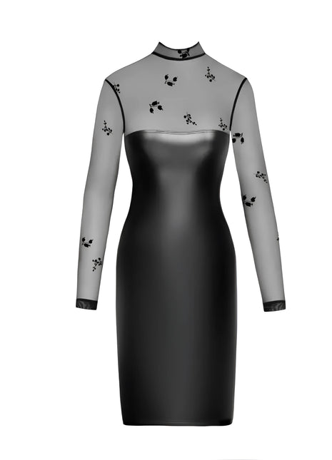 F310 halblanges Powerwetlook Kleid mit Tüll von Noir Handmade - S / schwarz - Minikleid