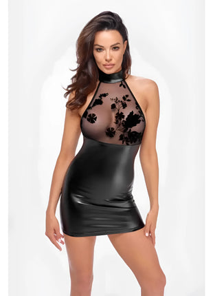 F311 Powerwetlook Minikleid mit Tüll von Noir Handmade - Minikleid