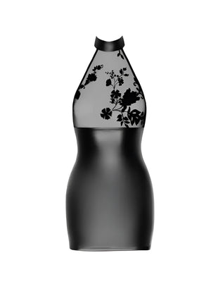 F311 Powerwetlook Minikleid mit Tüll von Noir Handmade - S / schwarz - Minikleid