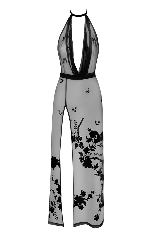 F312 langes Kleid aus Netzmaterial von Noir Handmade - S / Black - langes Kleid