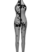 F315 Bodystocking aus Netzmaterial mit Samtaufdruck von Noir Handmade - S / Black - Overall