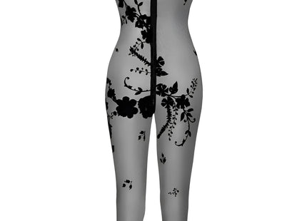 F315 Bodystocking aus Netzmaterial mit Samtaufdruck von Noir Handmade - S / Black - Overall