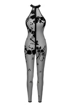 F315 Bodystocking aus Netzmaterial mit Samtaufdruck von Noir Handmade - S / Black - Overall