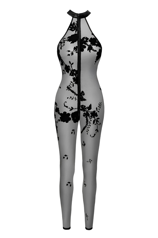 F315 Bodystocking aus Netzmaterial mit Samtaufdruck von Noir Handmade - S / Black - Overall