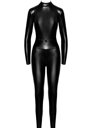 F319 Powerwetlook Catsuit mit Reißverschluss und Ring von Noir Handmade - S / schwarz - Overall