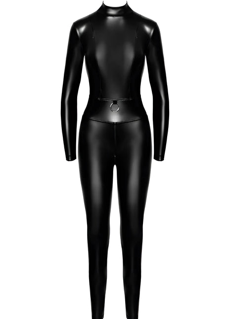 F319 Powerwetlook Catsuit mit Reißverschluss und Ring von Noir Handmade - S / schwarz - Overall