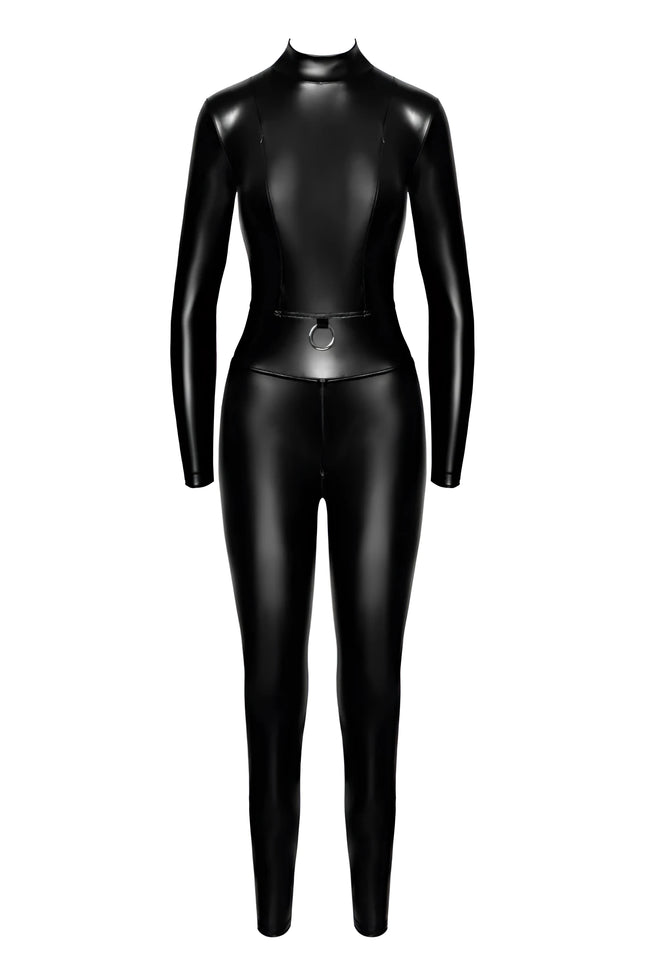 F319 Powerwetlook Catsuit mit Reißverschluss und Ring von Noir Handmade - S / schwarz - Overall