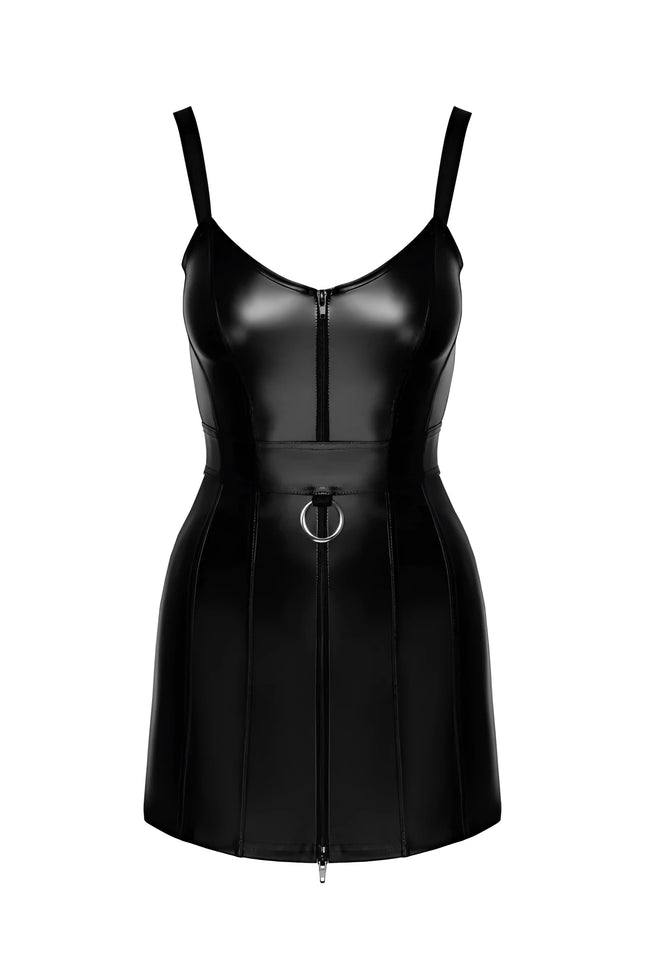 F320 Wetlook Minikleid mit Ring von Noir Handmade - S / schwarz - Minikleid
