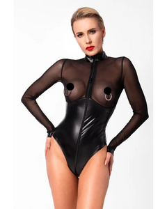 F321 Wetlook/Tüll Body mit Ringen von Noir Handmade - Bodys