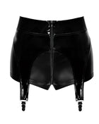 F325 Wetlook Shorts mit PVC Strumpfhaltern von Noir Handmade - S / schwarz - Damen-Shorts