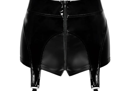 F325 Wetlook Shorts mit PVC Strumpfhaltern von Noir Handmade - S / schwarz - Damen-Shorts