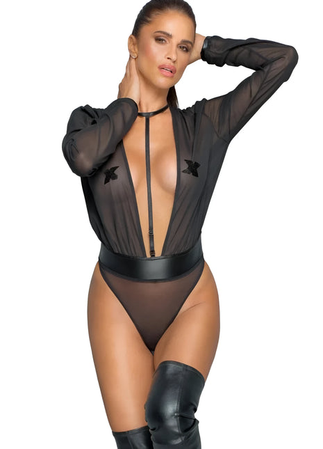 F328 Mesh body mit verstellbarem Gurt von Noir Handmade - S / schwarz - Body