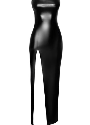 F336 langes Wetlook Kleid von Noir Handmade - S / schwarz - langes Kleid