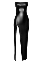 F336 langes Wetlook Kleid von Noir Handmade - S / schwarz - langes Kleid